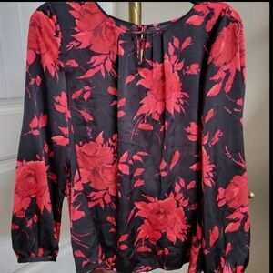 Talbots Black and Red Long Sleeve Floral Blouse Size Small